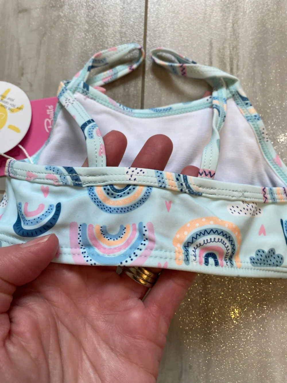 NWT RuffleButts Pastel Chase the Rainbow Bow Top Skirted Bikini girls 18-24M